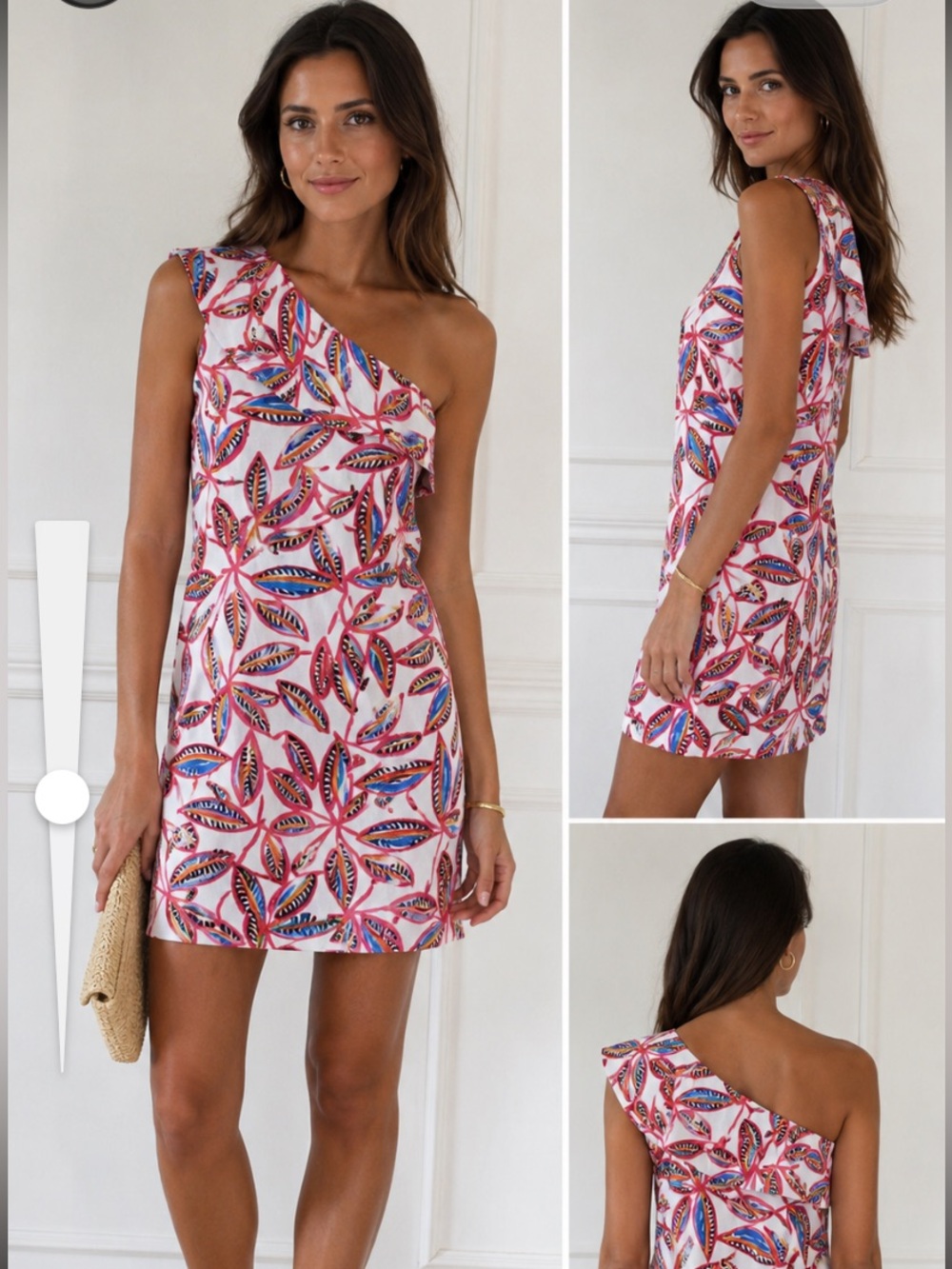 NWOT J Crew  One-Shoulder Tropical Leaf Print Dress - Pink & Blue